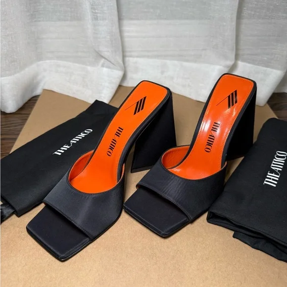 The Attico Devon Mules Black Satin Sculptural Heel EU 38 - Picture 1 of 5